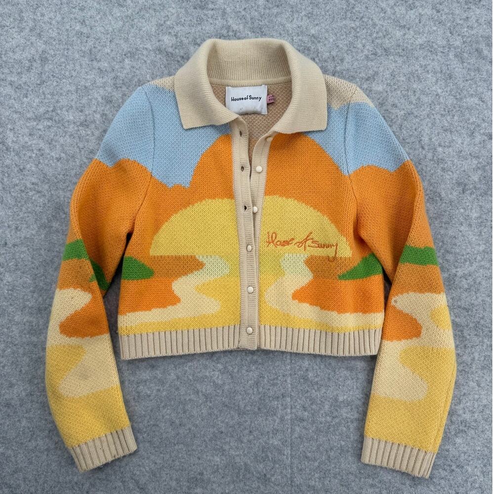 House of Sunny Day Tripper Jacquard Orange/Yellow Cardigan Size US 4